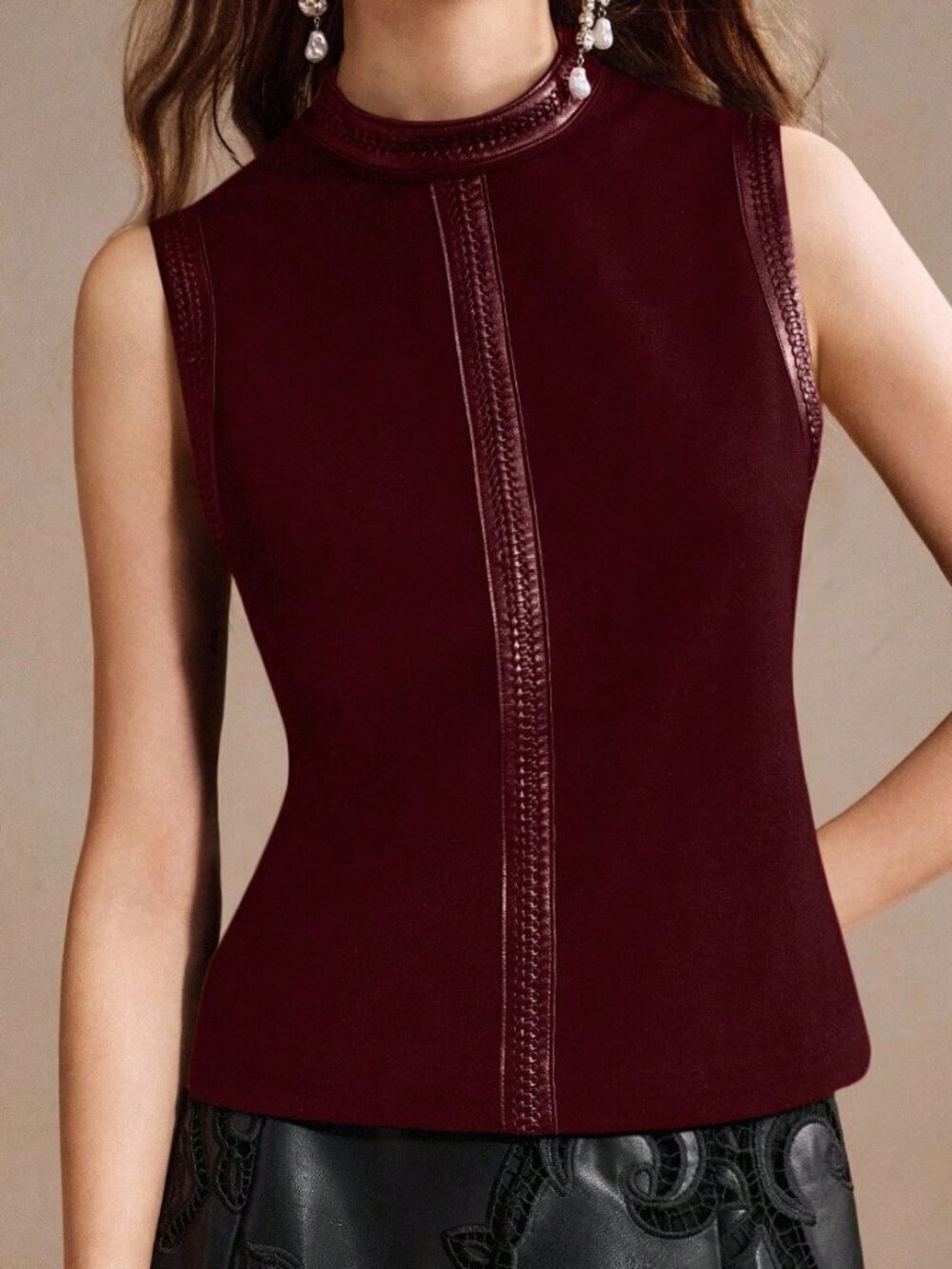 Red Elegant Women's Casual Sleeveless Stand Collar Tank Top